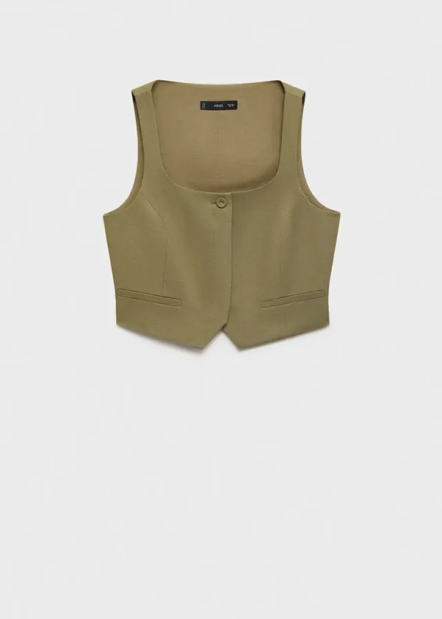 Khaki Linen-Blend Sleeveless Waistcoat for Women – image 5