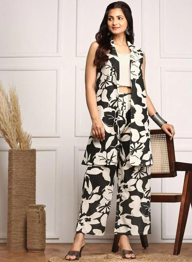 Floral Cotton Blazer & Trousers Set