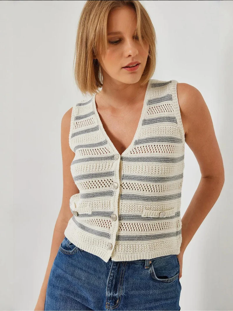 LUCCI Striped V-Neck Crop Waistcoat