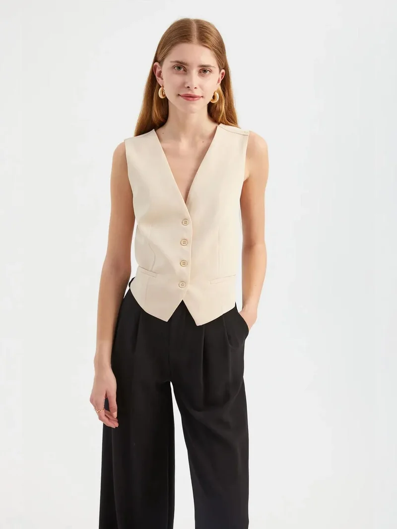 V-Neck Buttoned Cross Back Waistcoat