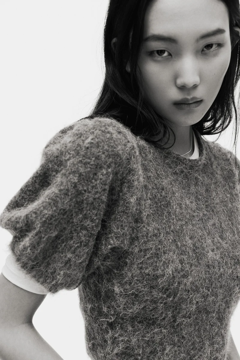 Knitted Puff-Sleeved Top