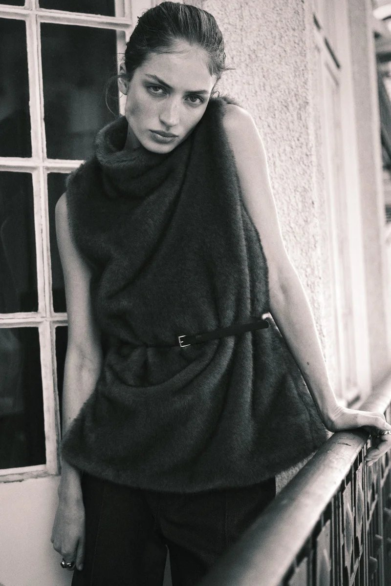 Belted Turtleneck Top