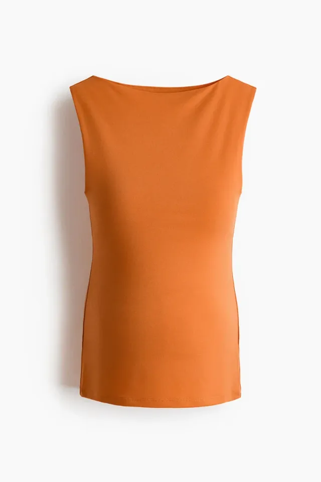Orange Double-Layered Fitted Boat-Neck Top for Women – image 5