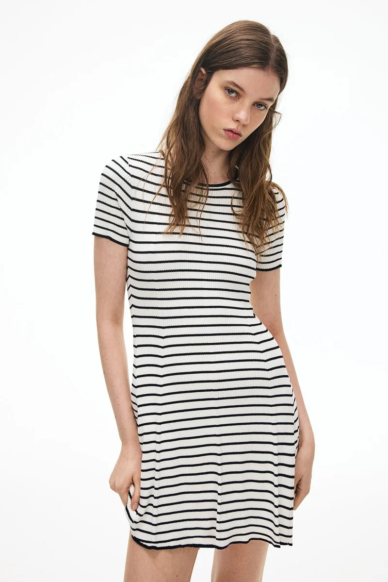 Rib-knit Flared Dress