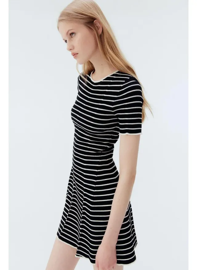 Rib-knit Flared Dress