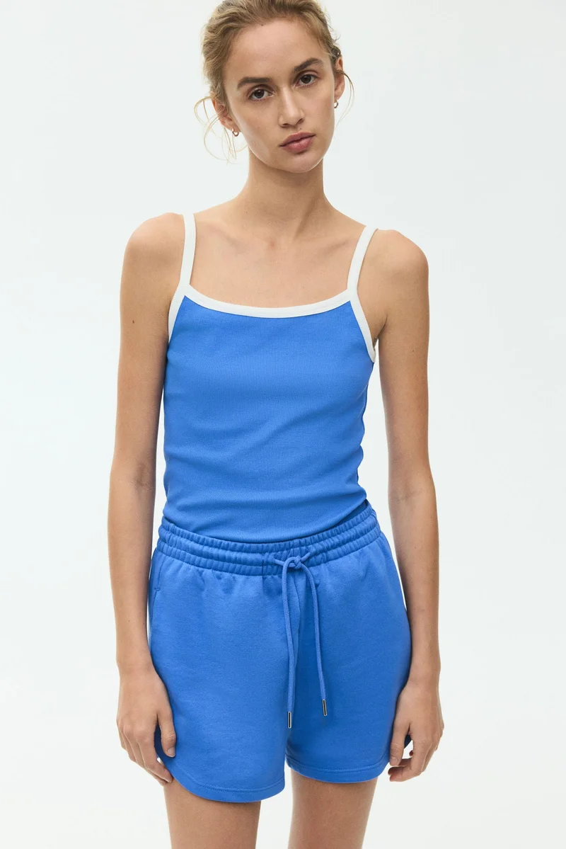 Ribbed Cotton Strappy Top