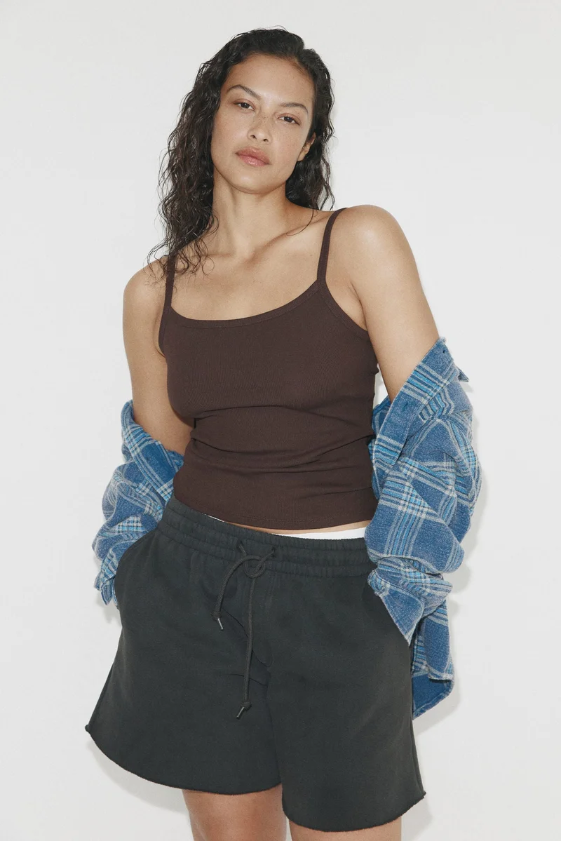 Ribbed Cotton Strappy Top