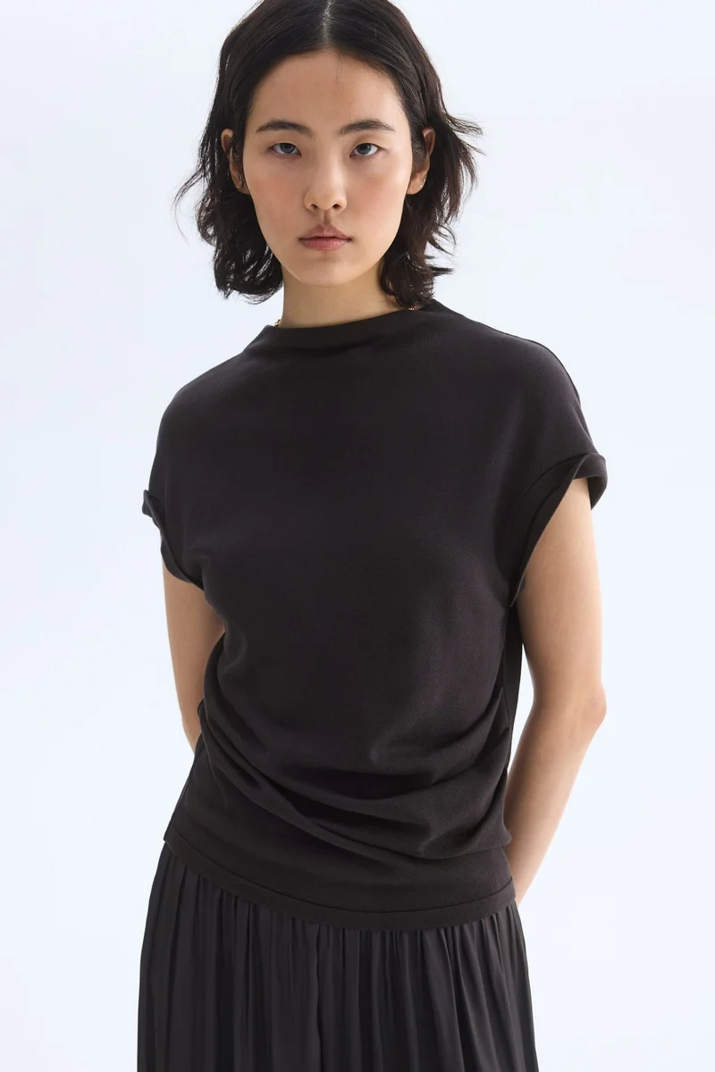 Draped Fine-Knit Top