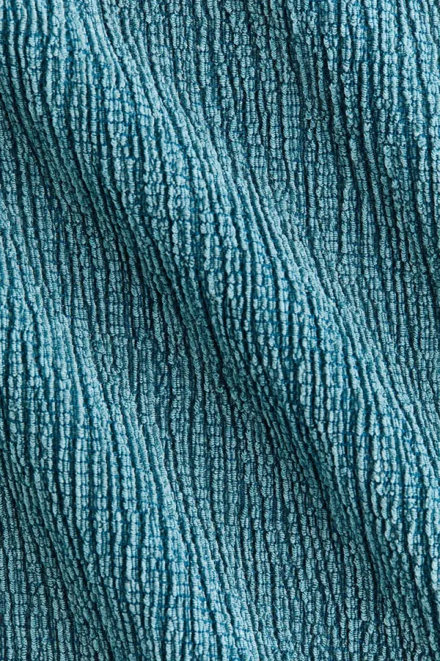 Fitted Boat Neck Top with Crinkled Texture, Short Sleeves, Turquoise Dark – image 5