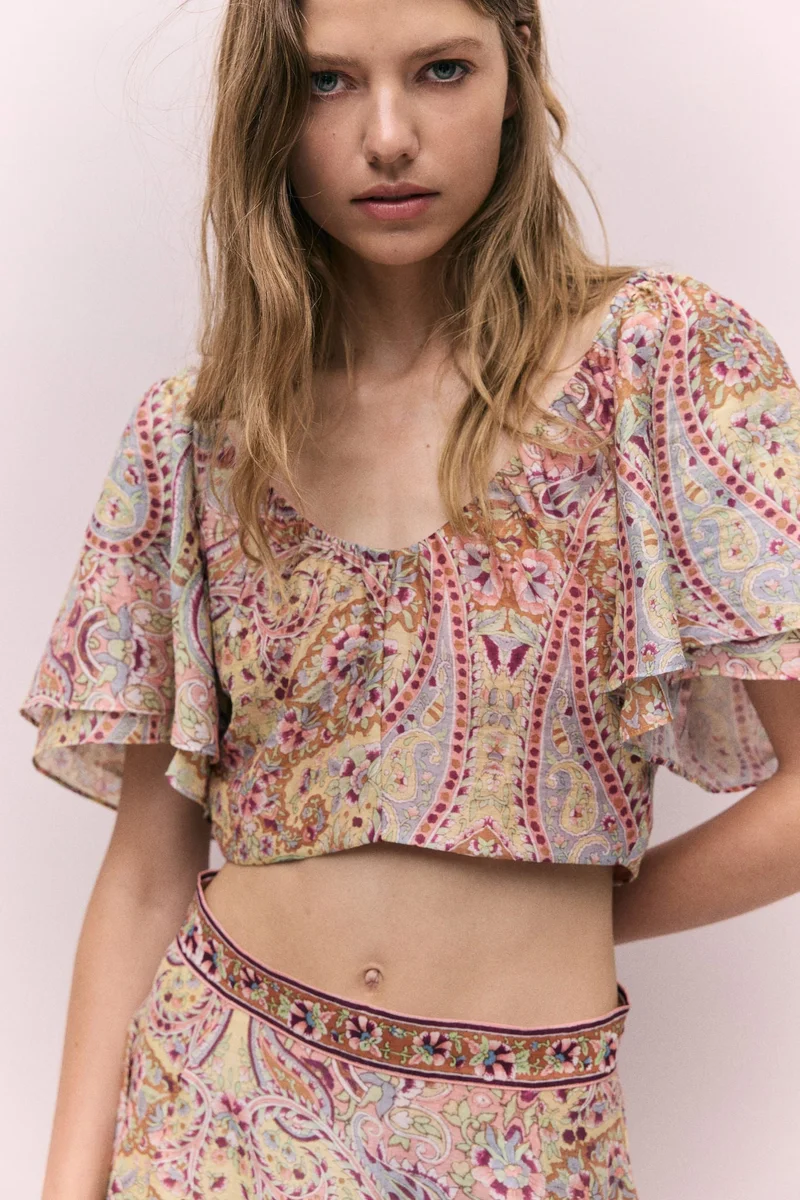 Linen-blend Cropped Top
