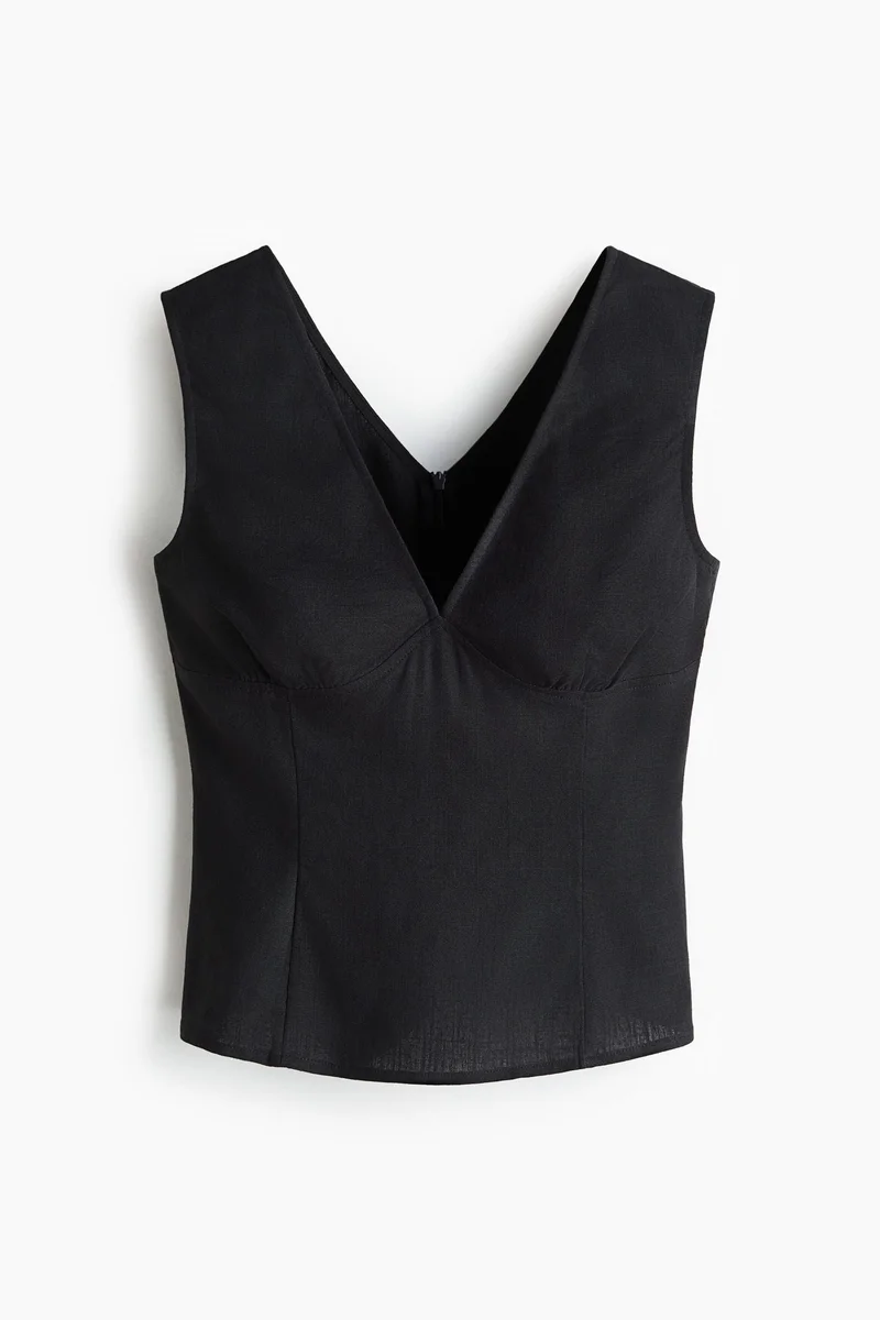 Linen Blend Tie-Back Top