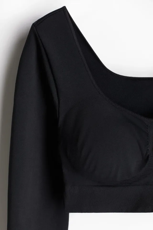 Firm Shaping Cropped Long-Sleeve Square Neck Top – image 4