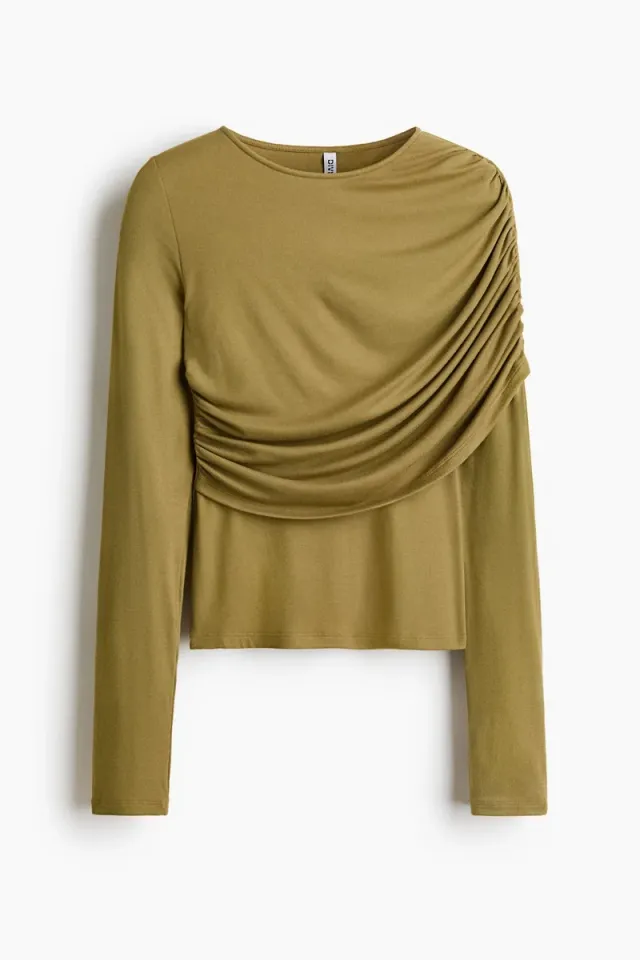 Fitted Asymmetric Long-Sleeve Viscose Top (Beige Dark) – image 5