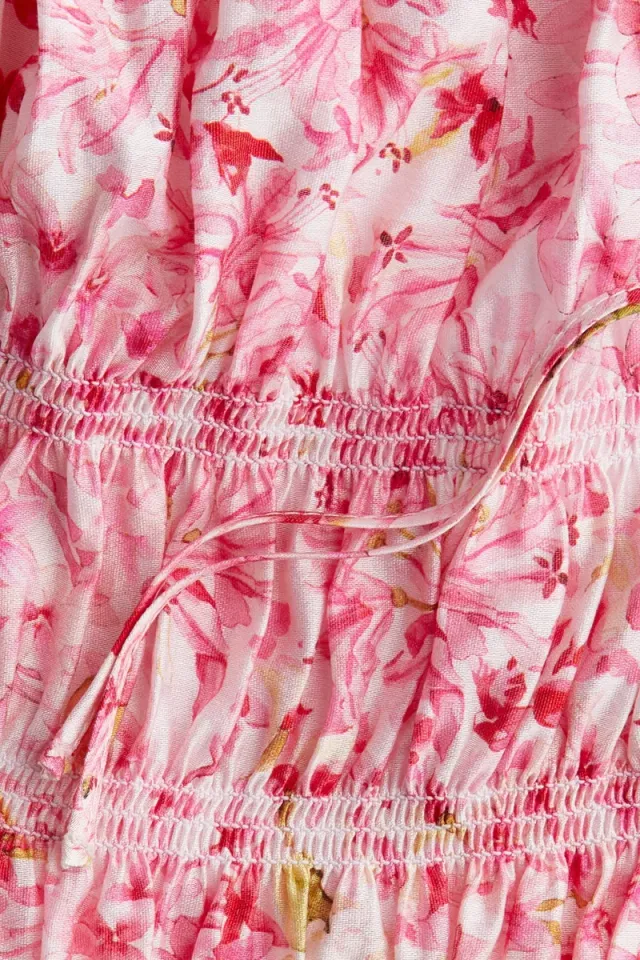 Pink Bright Floral Smocked Cropped Top for Women – image 5