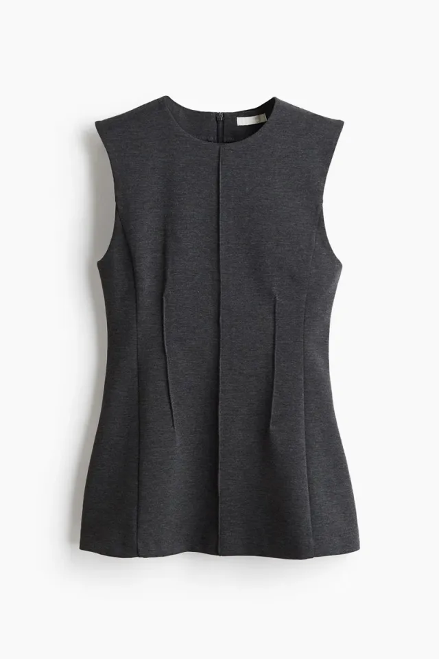 Women's Grey Ponte di Roma Sleeveless Top with Concealed Back Zip – image 4