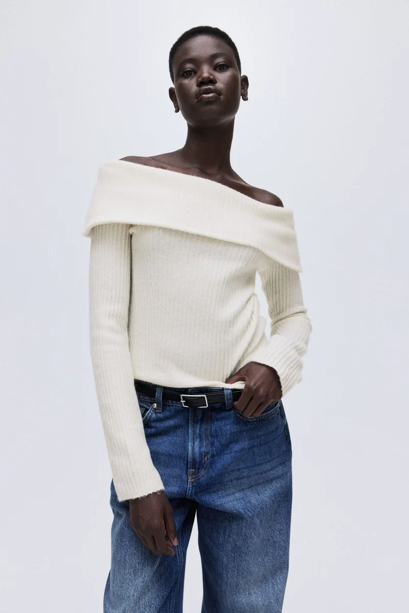 Rib-Knit Off-Shoulder Top