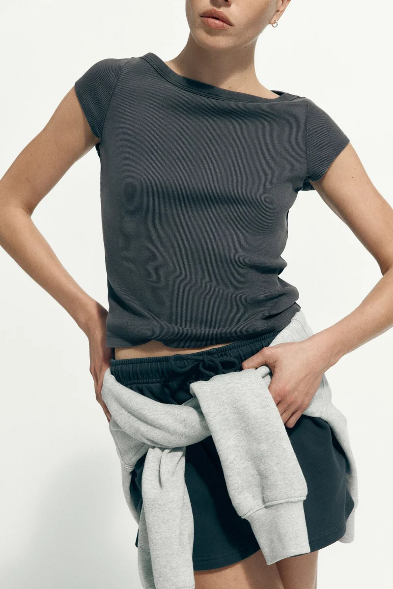 Rib-Knit Boat-Neck Top
