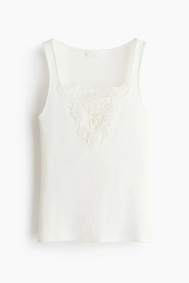 White Lace-Detail Square Neck Sleeveless Bodycon Top – image 4