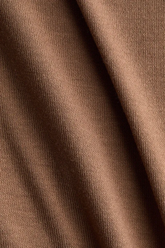 Brown Fitted Long-Sleeve Boat Neck Jersey Top with Cowl Back – image 5