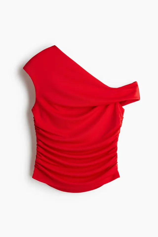 Red Bright Asymmetrical Neck Bodycon Top for Women – image 4