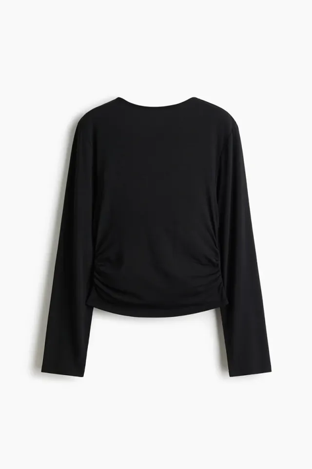 Fitted Boat Neck Long Sleeve Cowl Back Jersey Top - Black – image 6