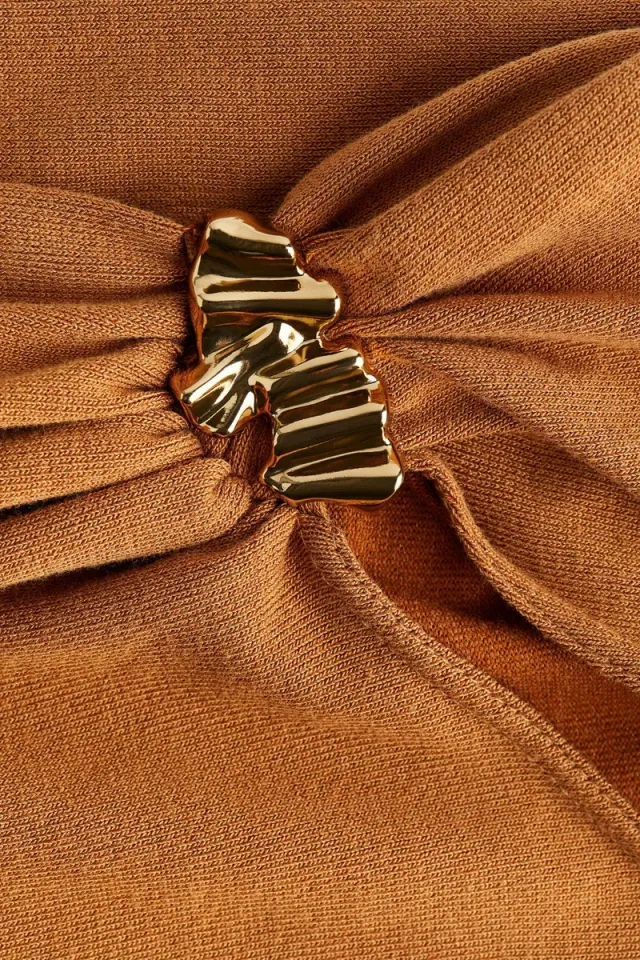 Brown One-Shoulder Bodycon Top with Shiny Metal Detail – image 6
