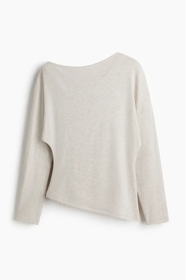 Asymmetric Long-Sleeve Boat Neck Jersey Top for Women – image 3