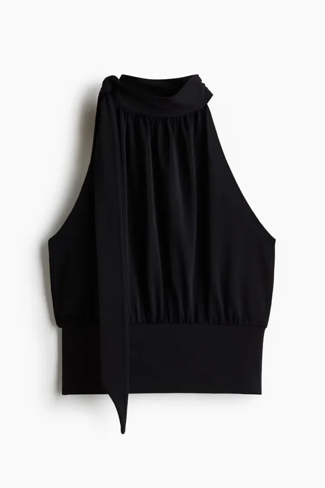 Black Scarf-Collar Crepe Jersey Sleeveless Top for Women – image 6