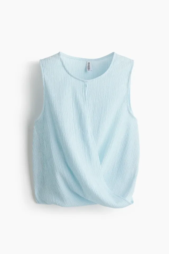 Turquoise Dusty Light Cropped Wrap Detail Sleeveless Top – image 4