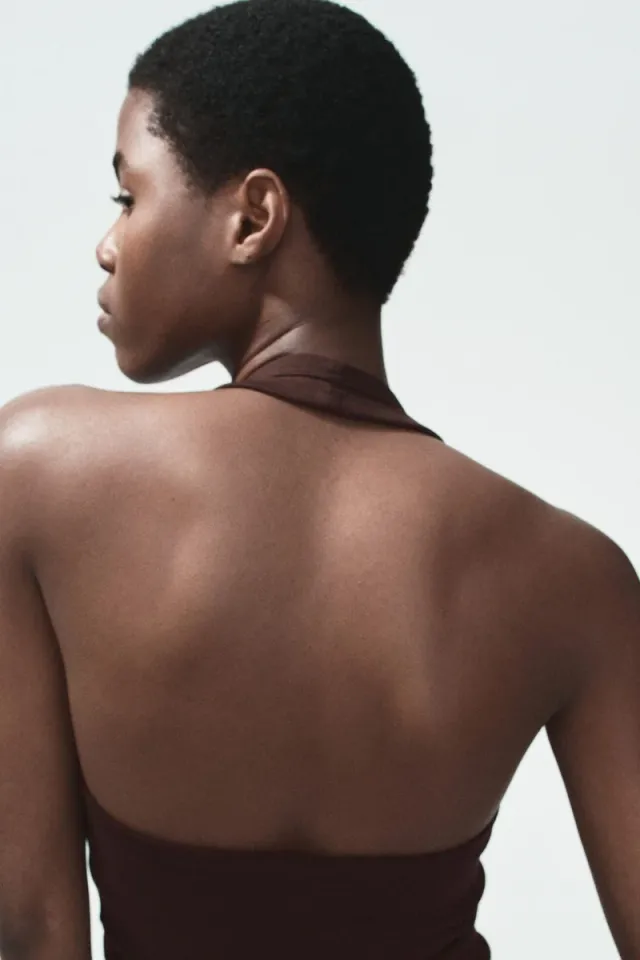 Brown Halterneck Sleeveless Top - Cotton Jersey – image 4