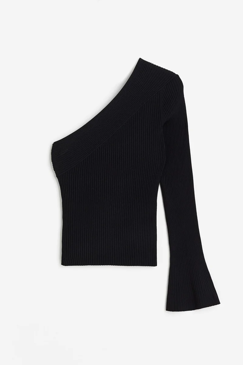 Rib-knit One-Shoulder Top
