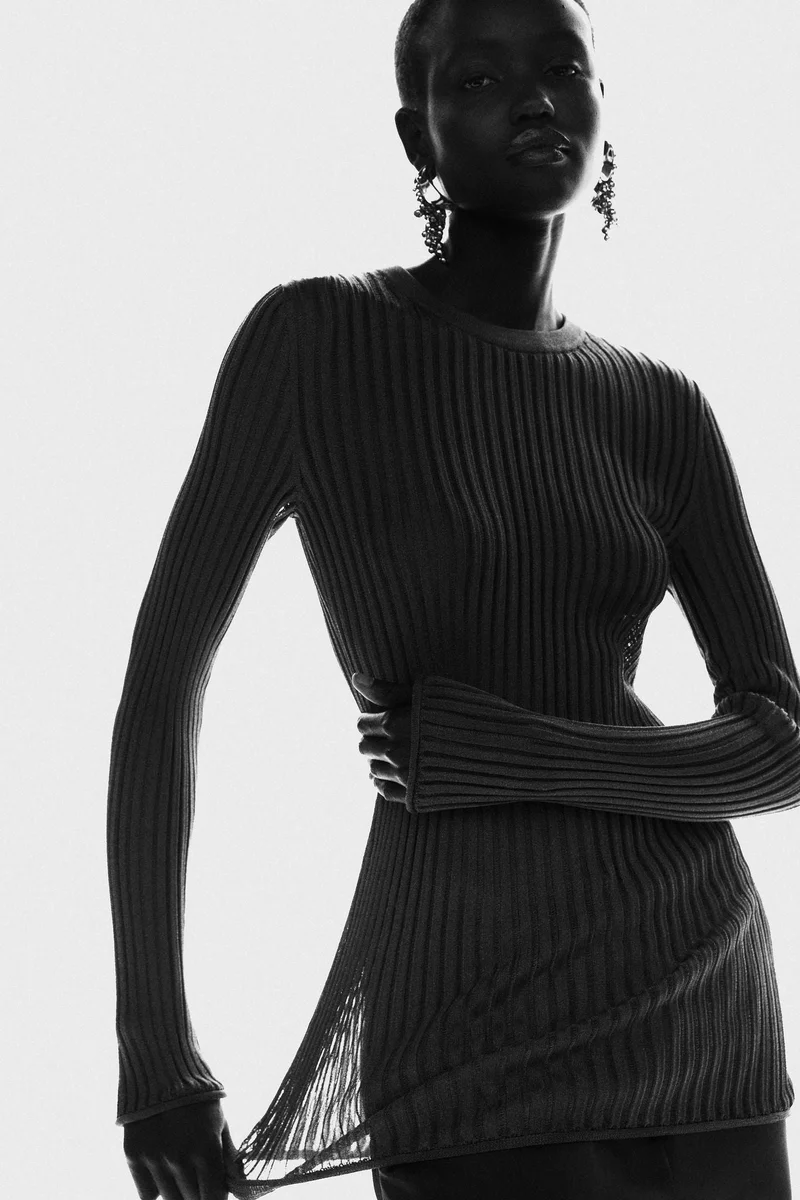 Sheer Rib-Knit Top