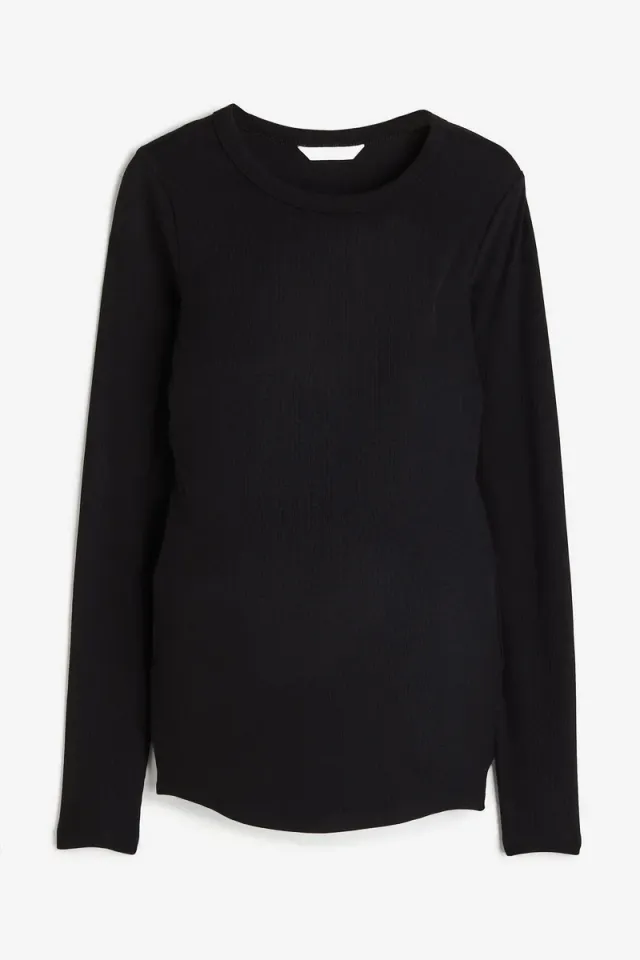 Black Ribbed Jersey Long-Sleeve Top for Women – image 5