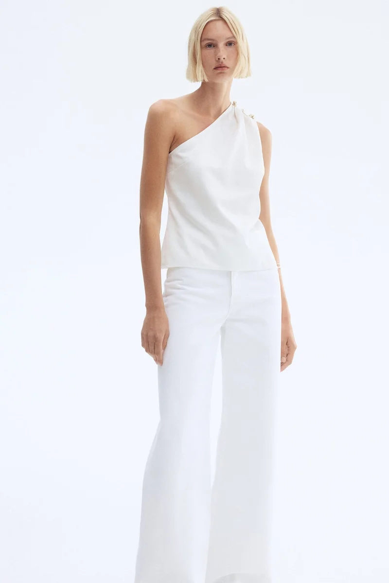 Button-detail One-Shoulder Top