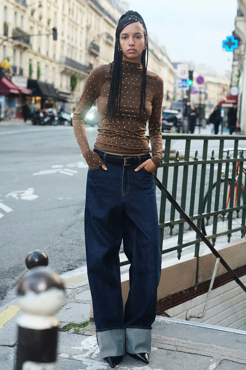 Studded Turtleneck Top