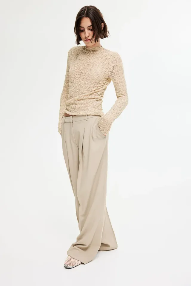 Beige High-Neck Long-Sleeve Lace-Top Sweater for Women – image 4