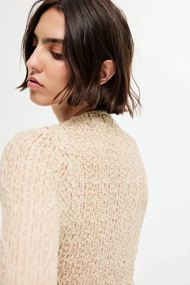 Beige High-Neck Long-Sleeve Lace-Top Sweater for Women – image 5