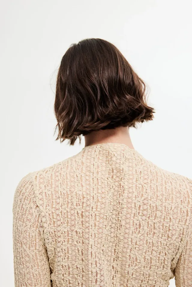 Beige High-Neck Long-Sleeve Lace-Top Sweater for Women – image 6