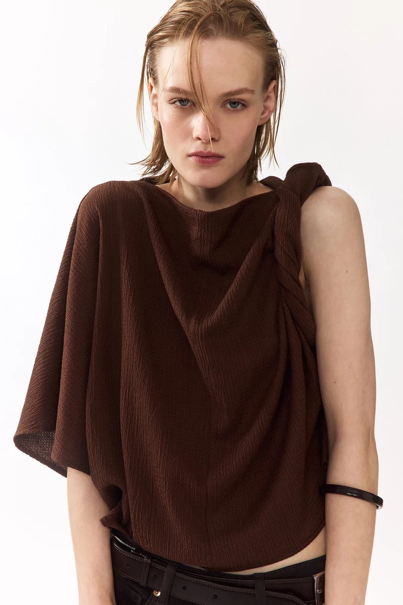 Crinkled Boat-Neck Top
