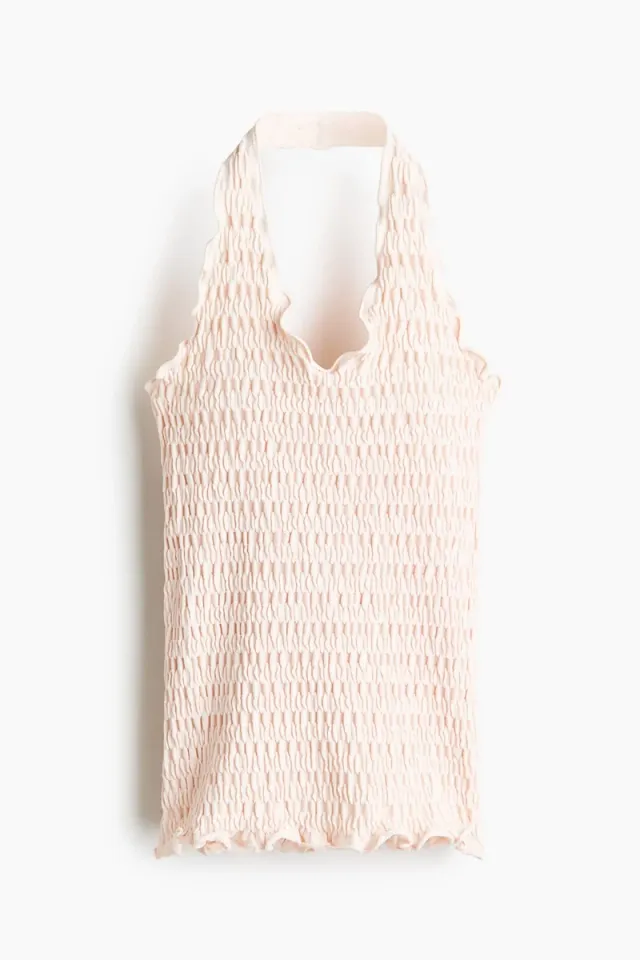 Fitted Smocked Halterneck Top in Orange Dusty Light – image 4