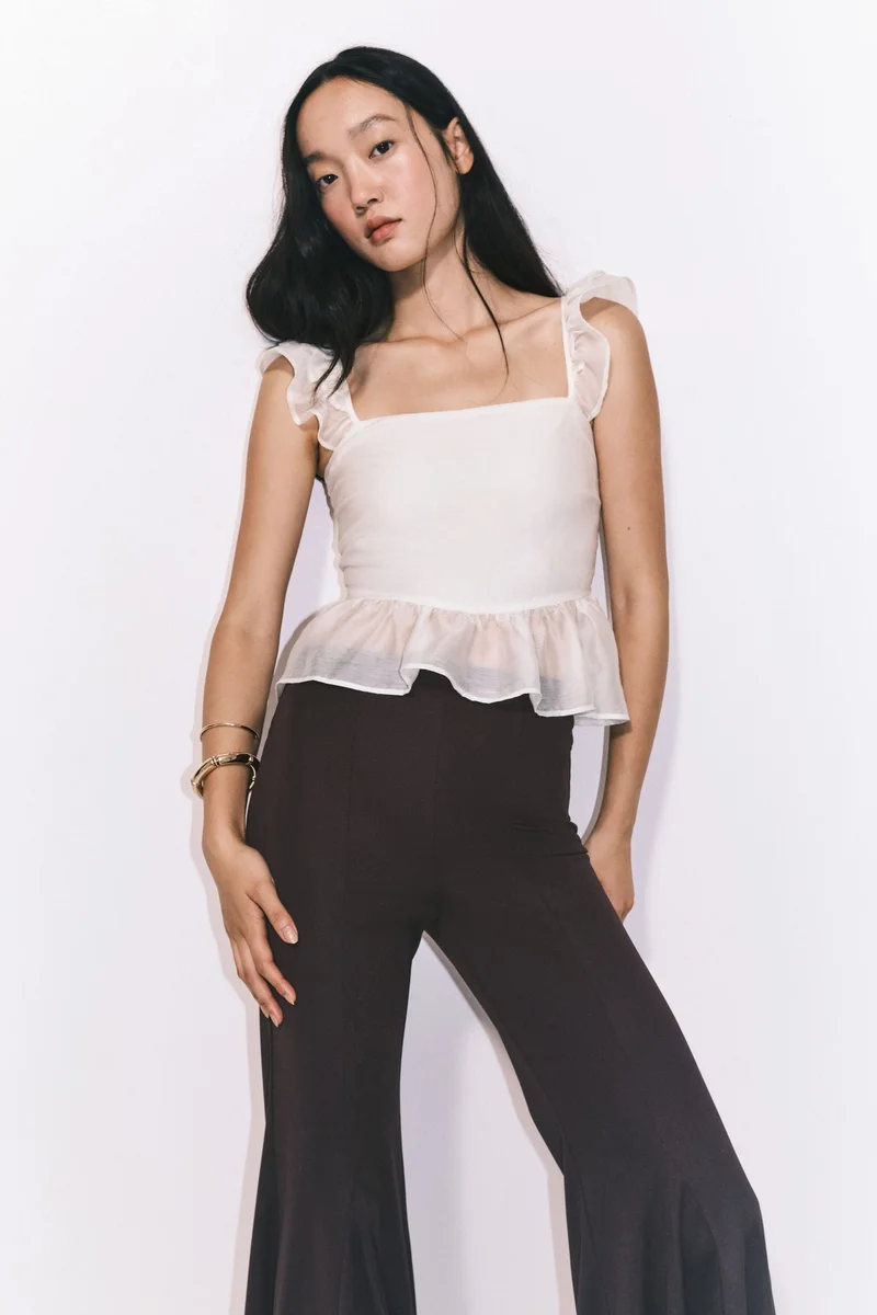 Tie-Detail Peplum Blouse