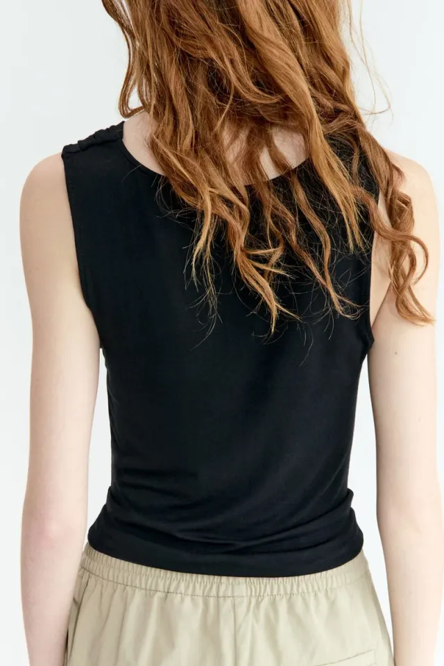 Black Cowl Neck Sleeveless Fitted Jersey Top for Women – image 4