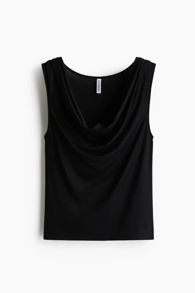 Black Cowl Neck Sleeveless Fitted Jersey Top for Women – image 5