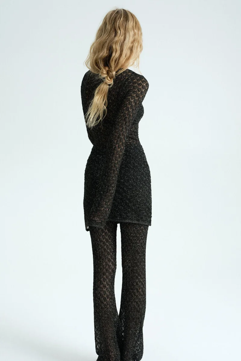 Shimmering Pointelle Knit Top