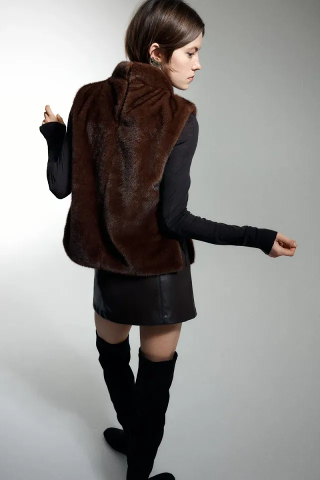 Brown Faux Fur Vest with Open Sides and Lining – image 4