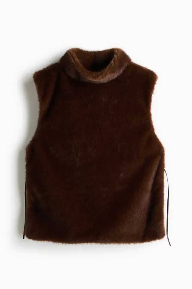 Brown Faux Fur Vest with Open Sides and Lining – image 6