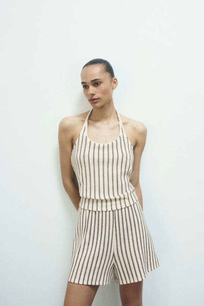 Pointelle-knit Halterneck Top