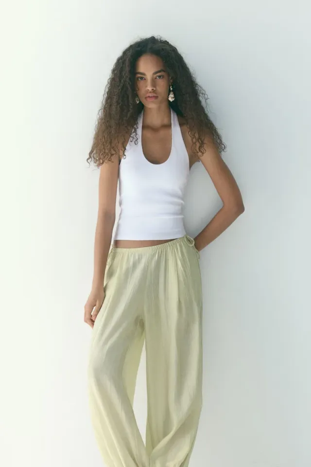 White Ribbed Halterneck Cropped Top for Women – image 2