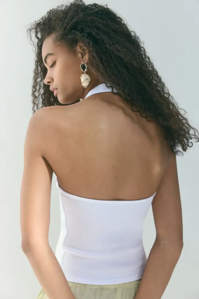 White Ribbed Halterneck Cropped Top for Women – image 6