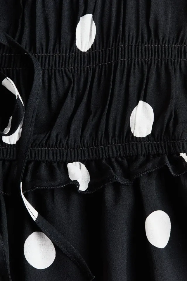 Black Polka Dot Smocked Top with Ties and Peplum Hem – image 2